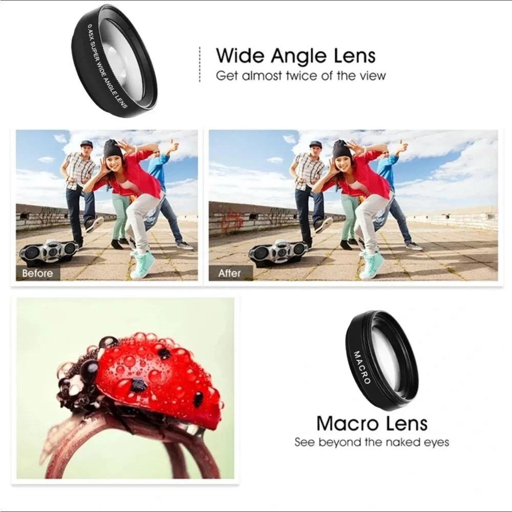 Macro HD Camera Lens 2 in 1 Mobile Phone 0.45 Times Ultra Wide Angle 12.5 Times